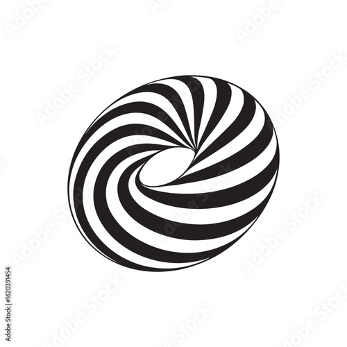 3d striped torus shape in perspective donut figure in three dimensional space with black and white