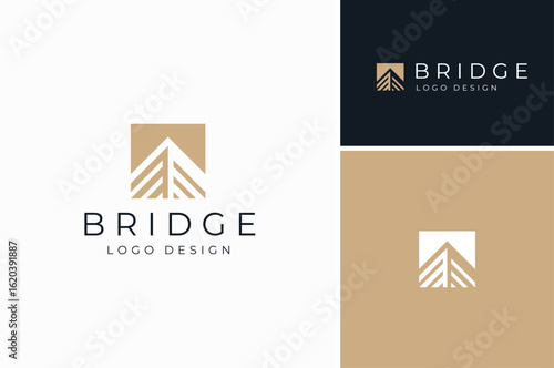 Top Part of Suspension Cable Bridge silhouette for city landmark logo design