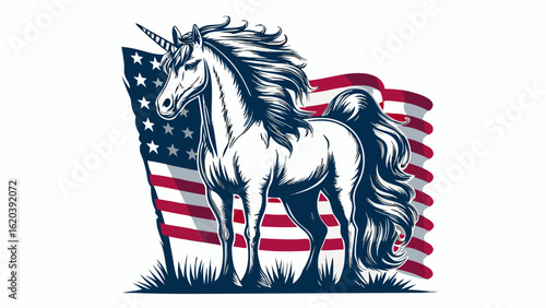 A powerful silhouette of a running wild mustang stallion with a flowing mane, a dynamic equine cartoon vector illustration