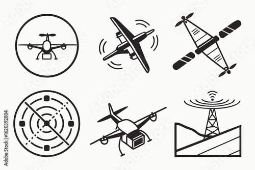 Drone Technology and Aviation Icons Collection.