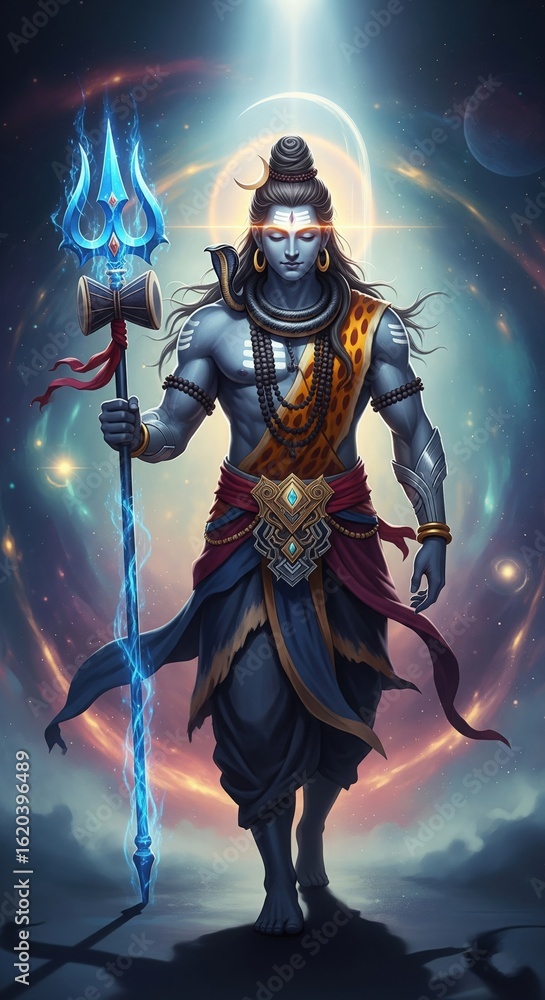 Fototapeta premium Glowing Third Eye Shiv Ji – Walking Shiva 4K Vertical HD Mobile Wallpaper