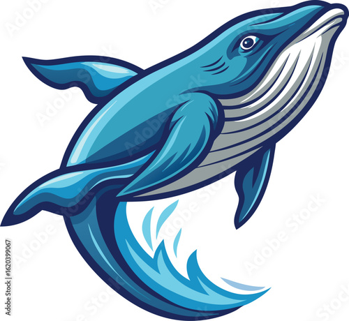 Majestic blue whale leaping out of the ocean waves