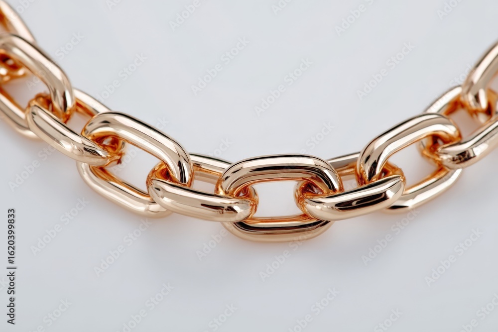 Obraz premium Shiny gold chain with interlocking links displayed on a smooth surface