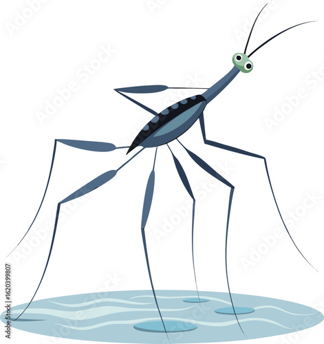 Water strider insect standing on water surface