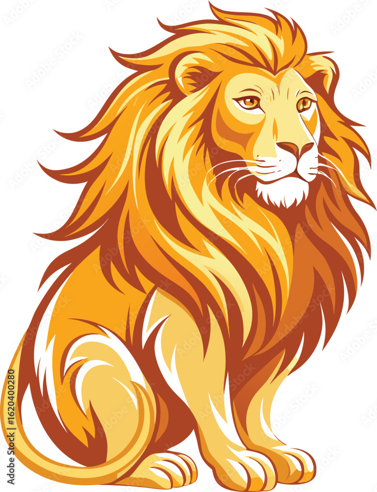 Fototapeta premium Majestic golden lion sitting proudly with flowing mane