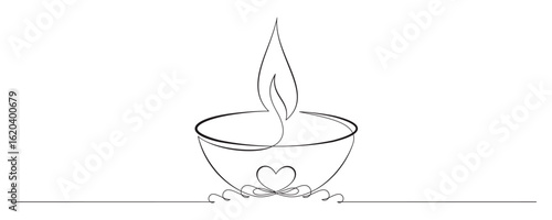 Diwali candles with continuous line drawing for Diwali festival decoration 7
