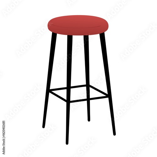 Red wooden stool with black legs in minimalist design  