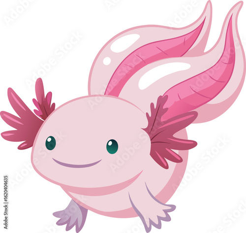 Adorable Pink Axolotl Cartoon Illustration, Perfect for Children's Books and Cute Designs