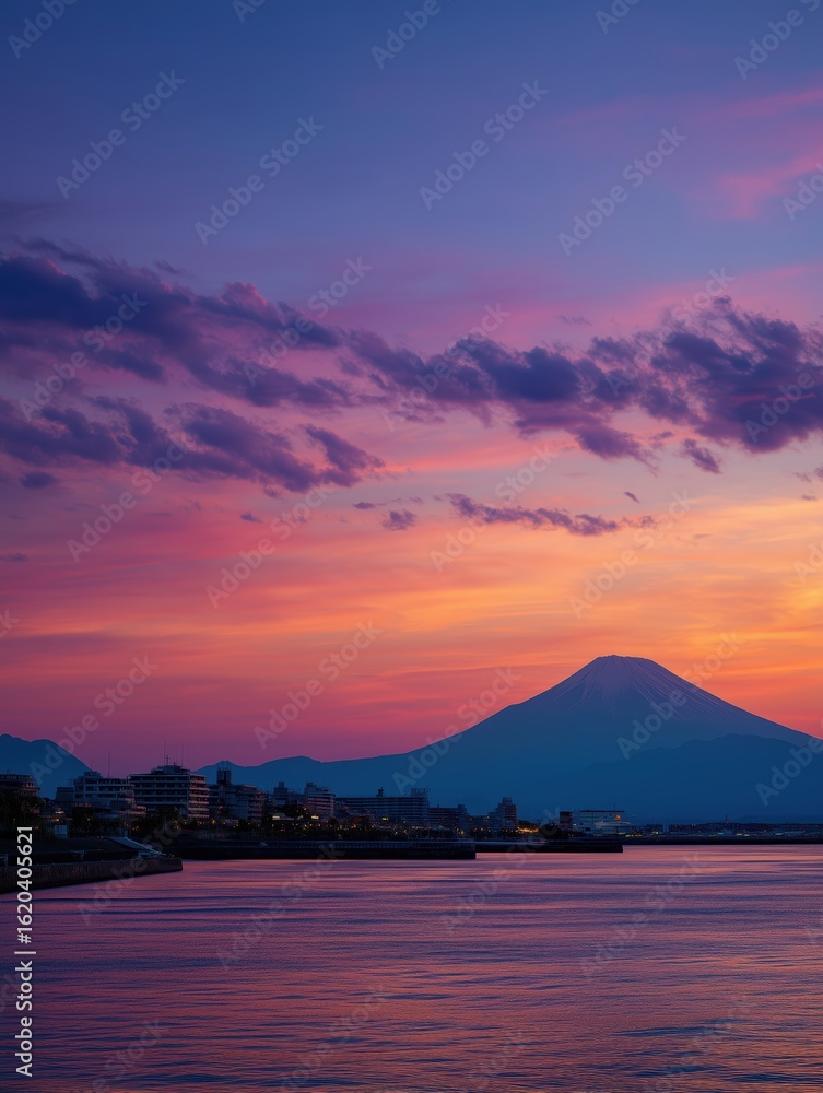 Fototapeta premium Mount Fuji view with dramatic summer sunset