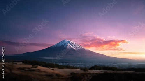Fototapeta Naklejka Na Ścianę i Meble -  Mount Fuji sunset with layered warm tones