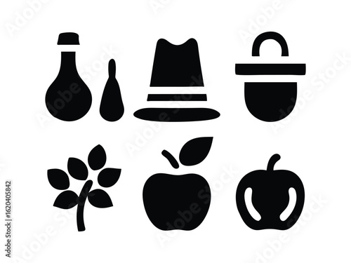 Vector art of thanksgiving icon set with autumn harvest symbols isolated on white background