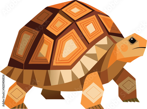 Geometric Tortoise Illustration, Low Poly Style, Brown and Orange Tones, Walking Animal, Nature, Wildlife, Reptile,...
