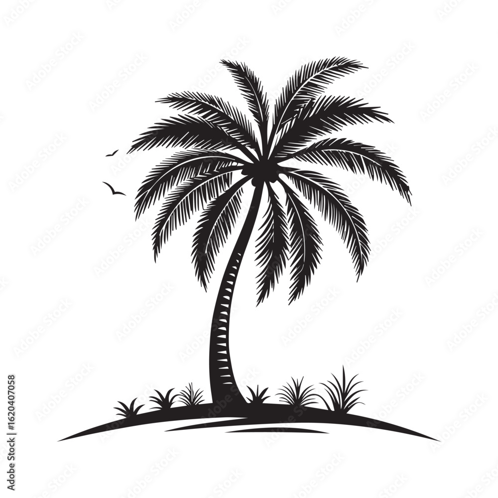 Obraz premium Black Beach Palm Tree Vector Symbol