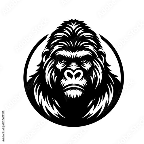 Fierce Gorilla Head Emblem Silhouette.