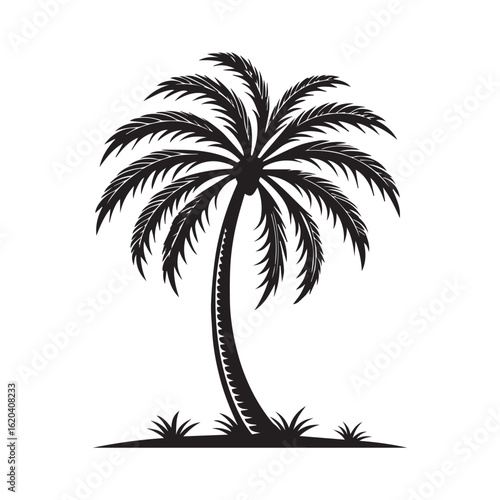 Island Tree Vector – Black and White