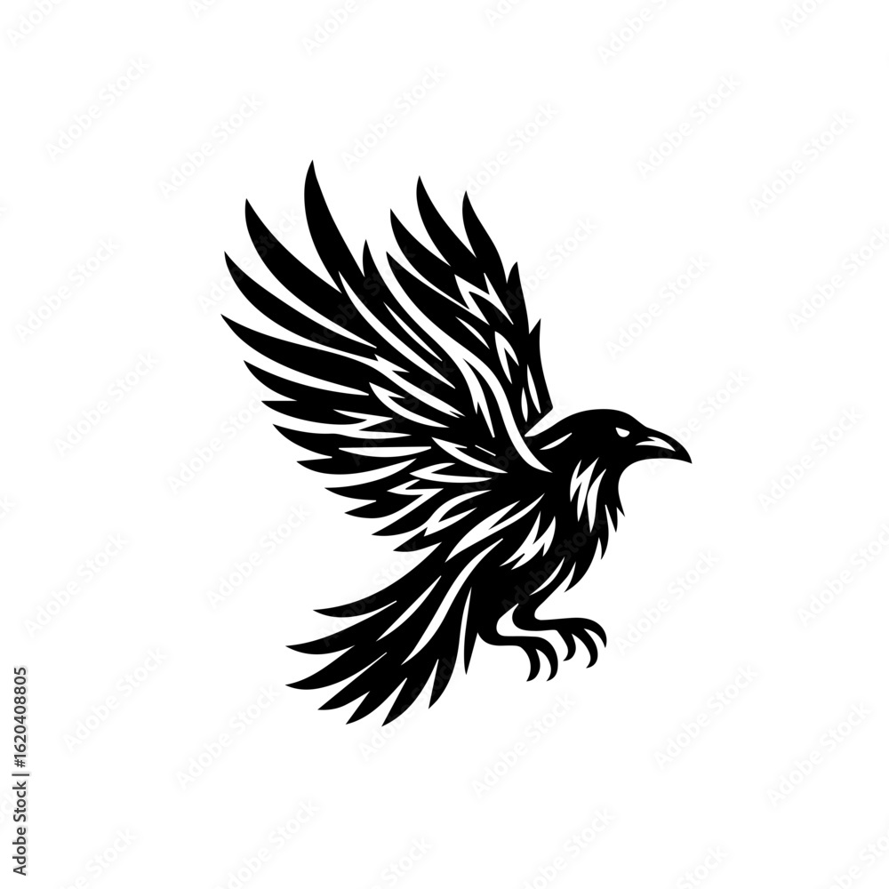 Obraz premium Stylized Black Raven in Flight.