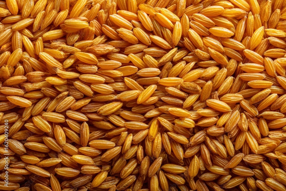 Obraz premium Bright golden grains spread out on a flat surface showcasing their texture and color under soft lighting
