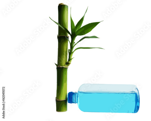  bamboo and plastic soap bottle isolated on transparent background
