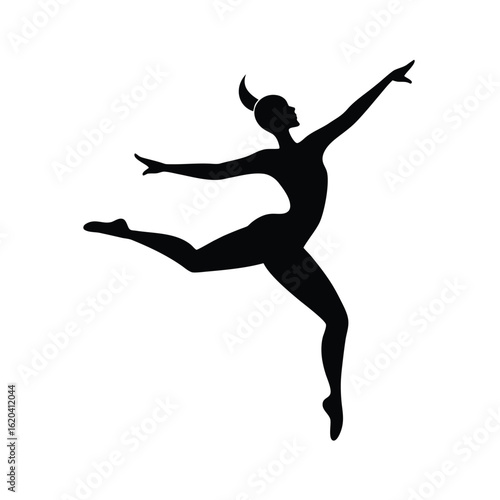 Minimalist Black Silhouette of Gymnast Performing on Dynamic Apparatus Vector Illustration