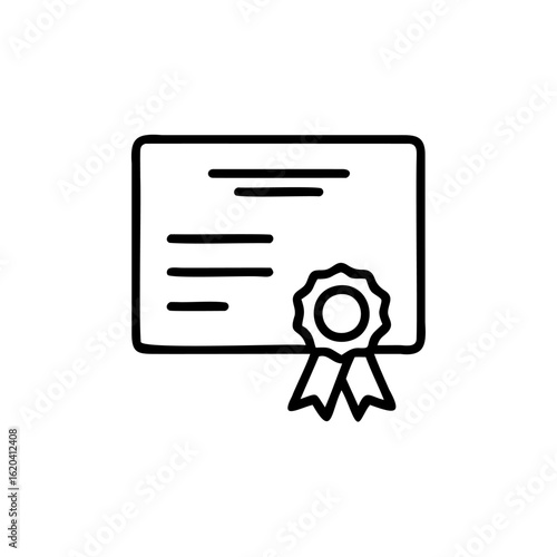 Outline icon a certificate with a ribbon seal award badge