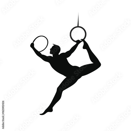 Minimalist Black Silhouette of a Male Gymnast Performing a Graceful Routine
