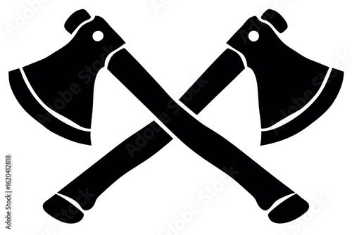 Two crossed axes in black create a bold and striking icon on transparent background
