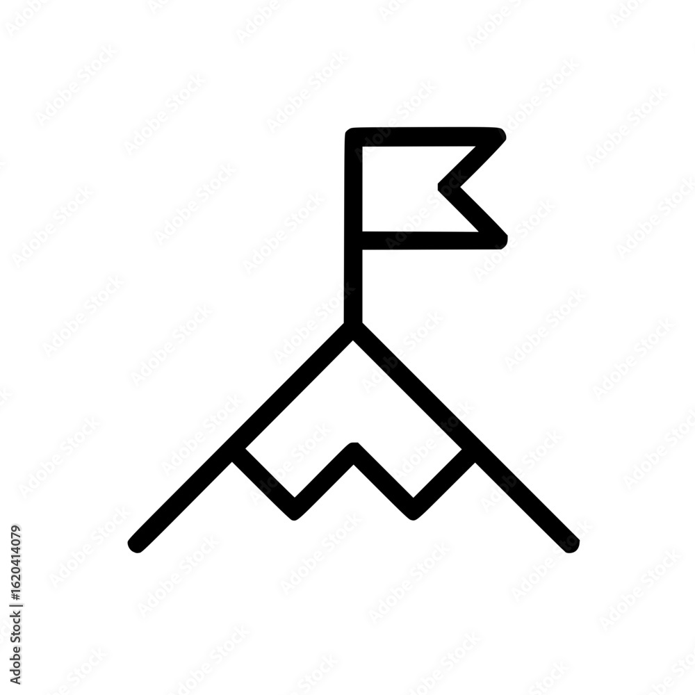 Fototapeta premium Mountain Peak with Flag Line Icon 