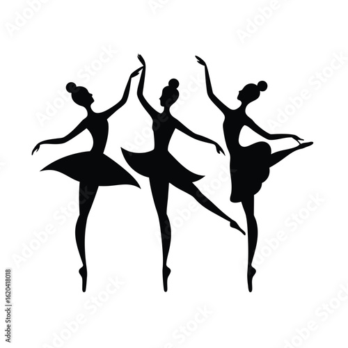 Minimalist Black Ballet Dancer Silhouettes Elegant Poses for Dance Performance and Artistic Design