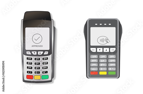 payment terminal machine credit card electronic wireless reader for purchases illustration contactless technology transactions background