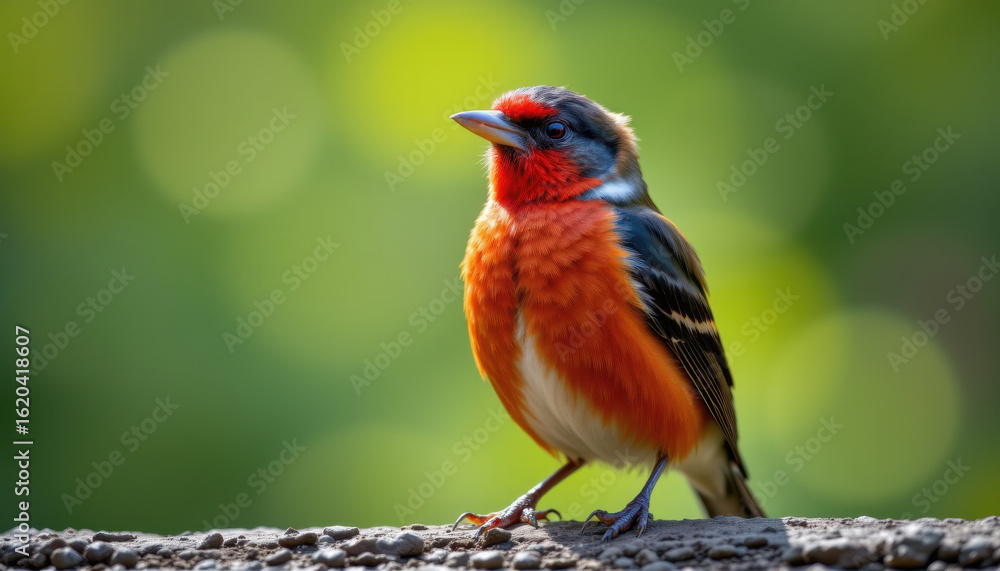 a small bird with red breast and blue feathers on its wings is perched on a railing, looking to its right with an open beak a small bird with red breast and blue feathers on its wings is perched on a railing, looking to its right with an open beak