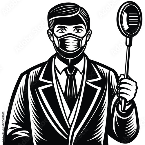 cartoon businessman holding microphone vector illustration of man in suit speaking