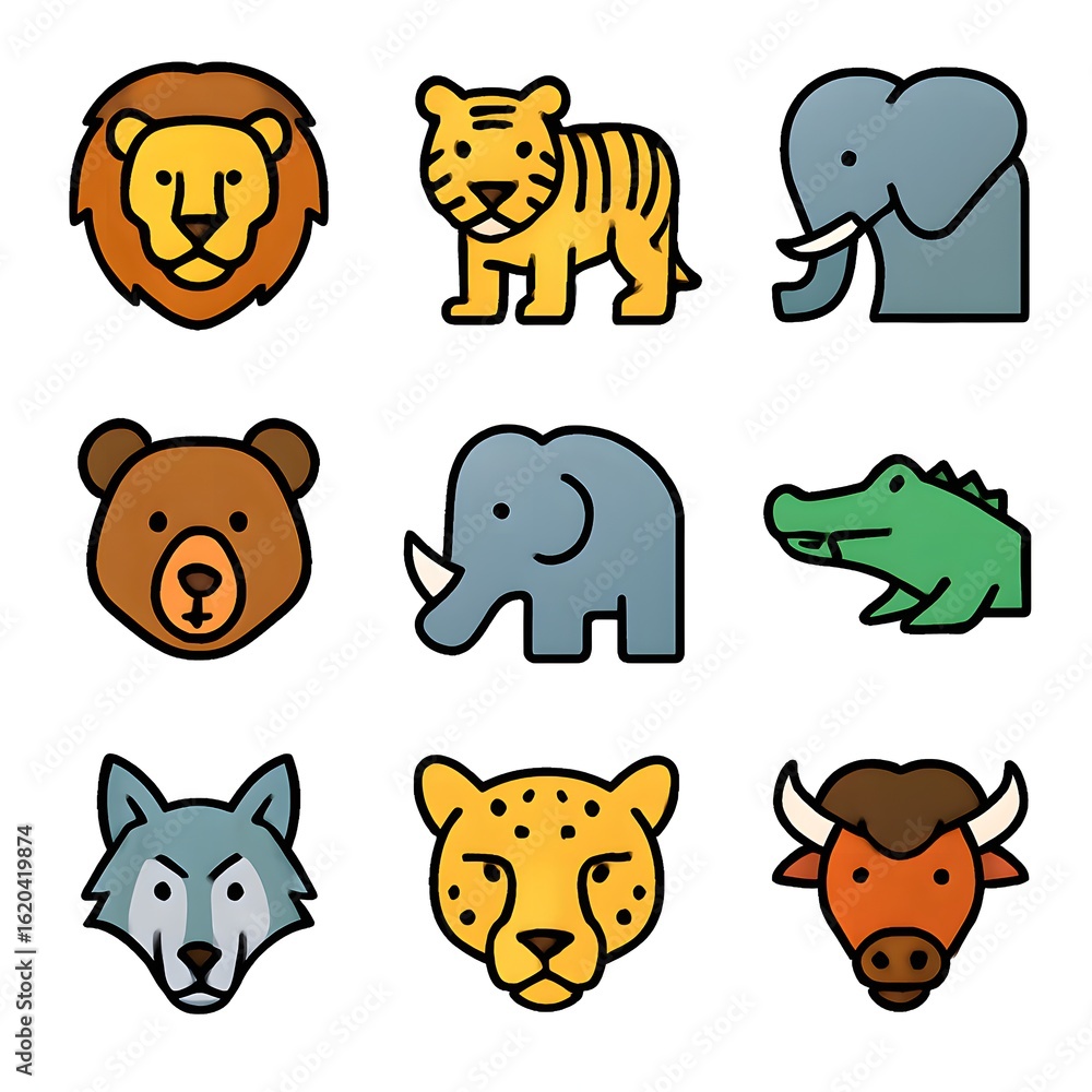 Obraz premium diverse wild animal cartoon icons collection