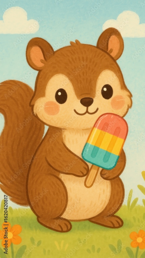 Fototapeta premium Cute squirrel holding popsicle.