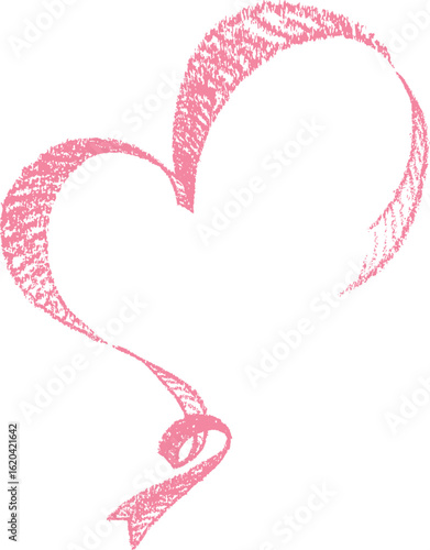 Pink ribbon heart drawn with crayons