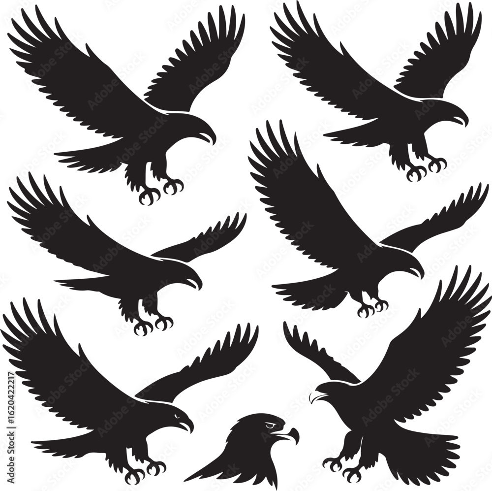 Fototapeta premium Majestic Eagle and Bird Shadow Forms — Bold Silhouette Vector IconsMajestic Eagle and Bird Shadow Forms — Bold Silhouette Vector Icons