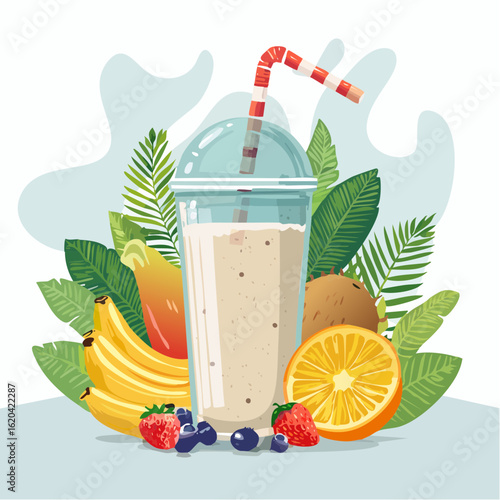 Fruchtiger Smoothie im Glas – flache Vektorillustration