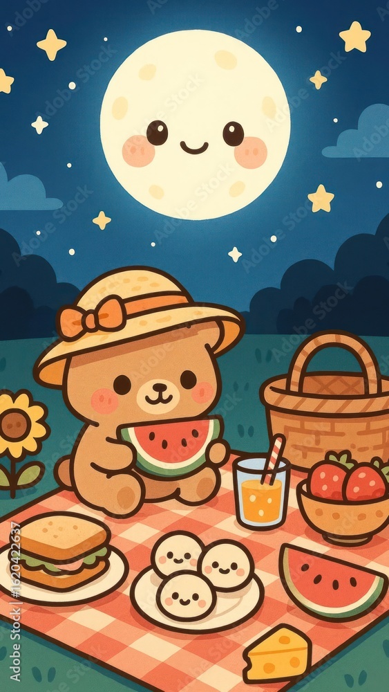 Cute bear picnic under moonlight Cute bear picnic under moonlight