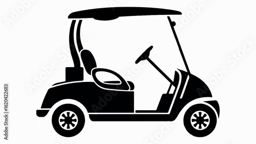 Black and white golf cart silhouette illustration on a clean white background