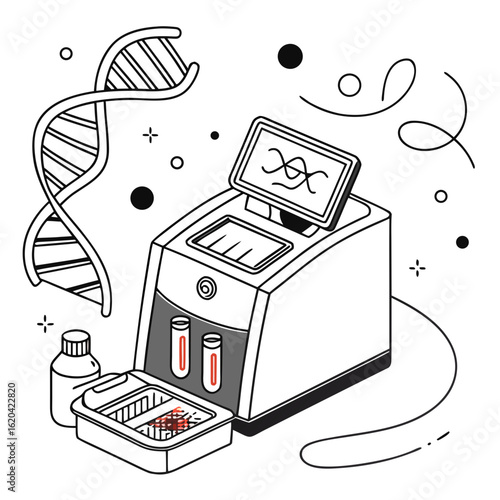 Creative PCR Machine Vector Illustration | Clean and Modern Design for Genetic Testing, Molecular Biology, and Medical Laboratory Projects	