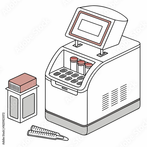 Creative PCR Machine Vector Illustration | Clean and Modern Design for Genetic Testing, Molecular Biology, and Medical Laboratory Projects	