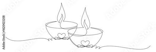 Diwali candles with continuous line drawing for Diwali festival decoration 4