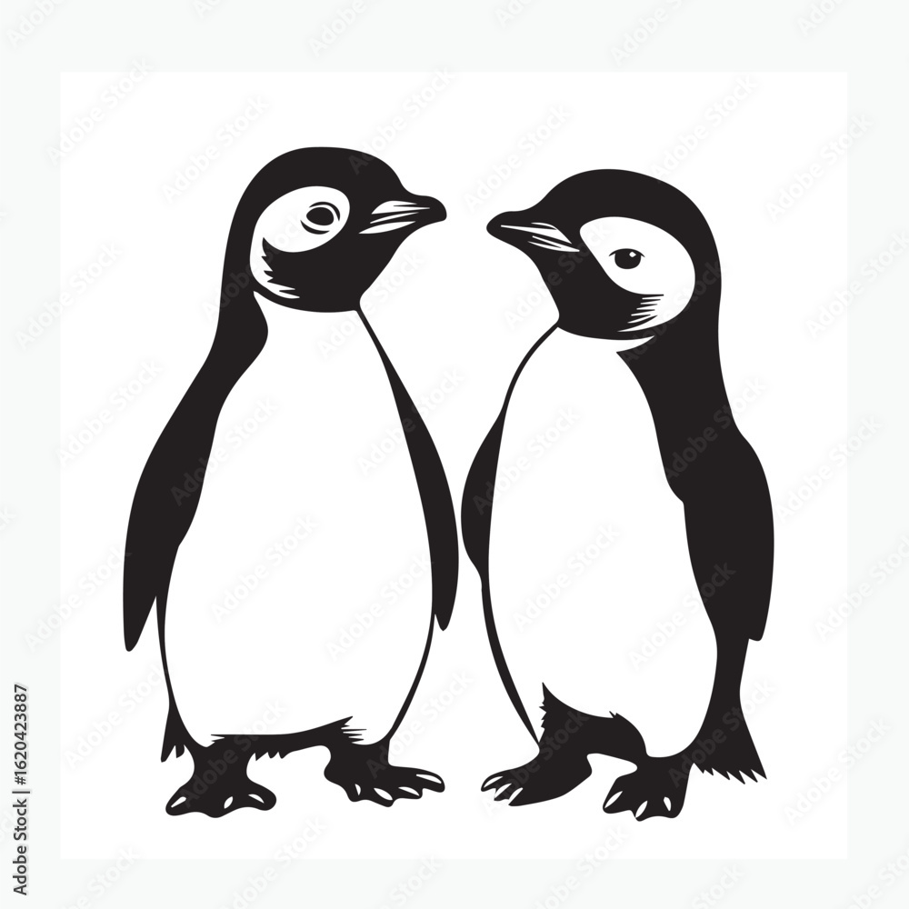 Naklejka premium two penguins on a white background