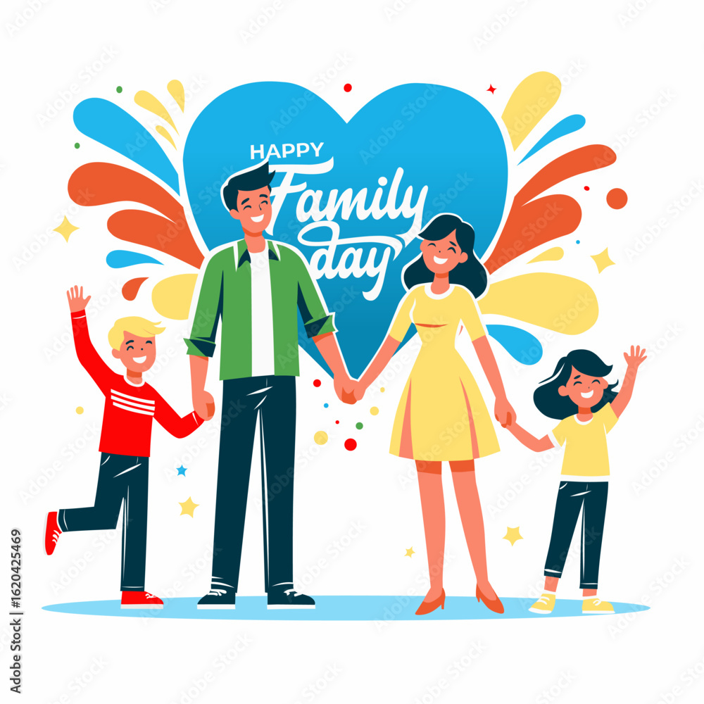 Fototapeta premium Vector illustration of a happy family celebrating American Family Day