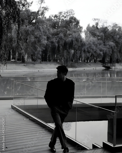 man walking on the bridge