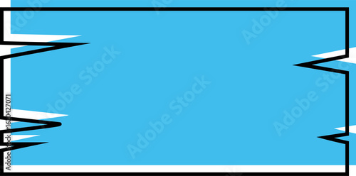 Abstract blue banner with jagged edges and thick black border design