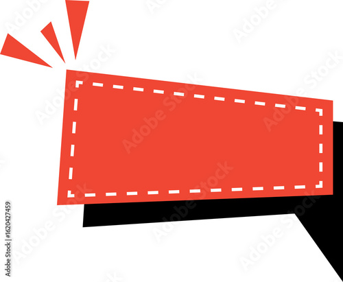 Sale banner with exclamation elements and dashed line border in red color