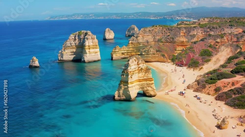 Algarve's stunning coastline with its dramatic cliffs, Granit Rose in Brittany, famous granite rocks, turquoise sea, turquoise waters, and sun-kissed beaches perfect