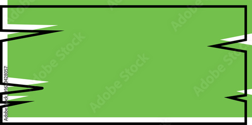 Stylized green banner with jagged edges and a thick black border design