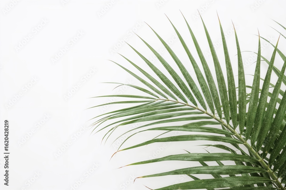 Fototapeta premium Green Palm Leaf Tropical Plant Nature Botanical Foliage Exotic Jungle Rainforest Flora Vegetation Organic Natural Environment Ecology Design Illustration 