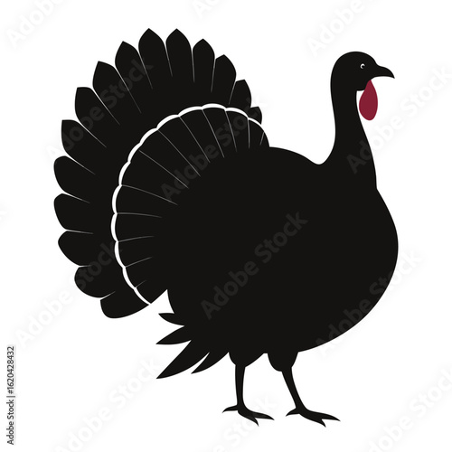 Silhouette of a turkey in a classic pose isolated on white background